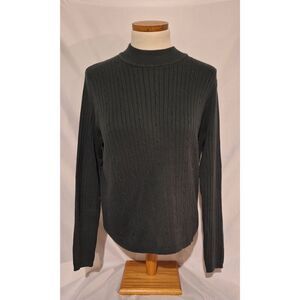 Laura Scott Womens Mockneck‎ Olive Green Ribbed Sweater Size Large
